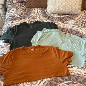 Men's V-Neck T-Shirts in Black, Light Blue, and Brown